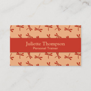 Carte De Visite Motif japonais de libellules, Coral Orange