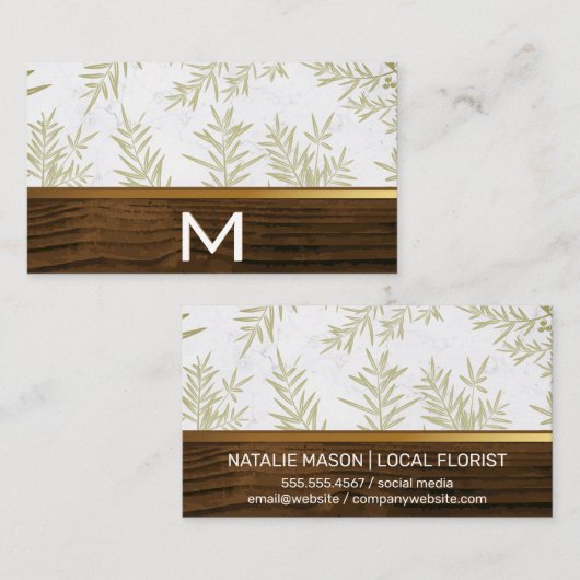 Carte De Visite Motif Juniper Leaf de finition or en bois (Devant / Derrière)