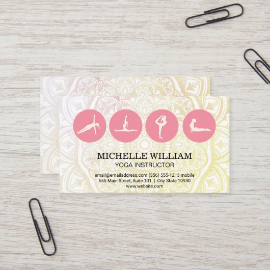Carte De Visite Motif Mandala | Icône Poses Yoga (Devant/Arrière en situation)