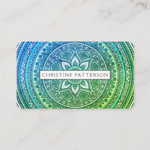 Carte De Visite Motif Mandala Vert Bleu Yoga Méditation