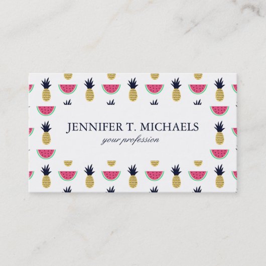 Carte De Visite Motif mignon de griffonnage d'ananas et de (Devant)