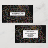 Carte De Visite Motif moderne Black Gold Henna floral paisible (Devant / Derrière)