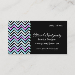 Carte De Visite Motif moderne Chevron noir, bleu, blanc et rose