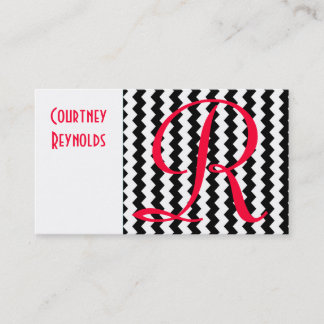 Carte De Visite Motif Monogram Red Black et White Chevron