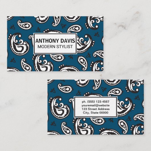 Carte De Visite Motif noir à fleurs Paisley (Devant / Derrière)