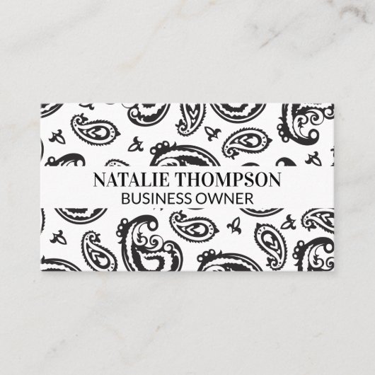 Carte De Visite Motif noir à fleurs Paisley (Devant)