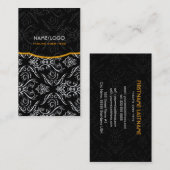 Carte De Visite Motif noir blanc orange fin ligne (Devant / Derrière)