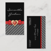 Carte De Visite Motif noir blanc rayé avec arc rouge et bijou (Devant / Derrière)