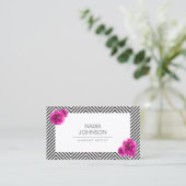 Carte De Visite Motif noir et blanc avec fleurs roses Beauté (Debout devant)