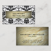 Carte De Visite Motif noir et blanc rétro Damas Marbre (Devant / Derrière)