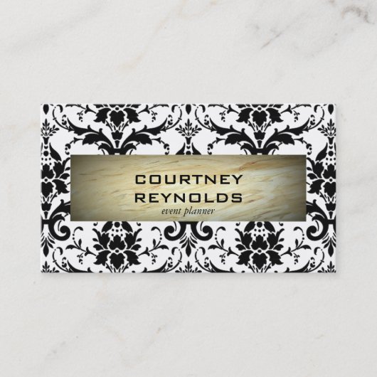Carte De Visite Motif noir et blanc rétro Damas Marbre (Devant)