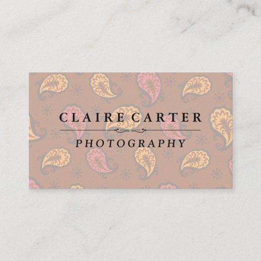 Carte De Visite Motif Paisley | Photographe (Devant)