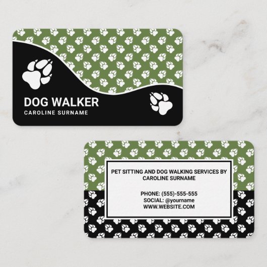 Carte De Visite Motif Paw Chien Vert Et Noir - Services Chien (Devant / Derrière)