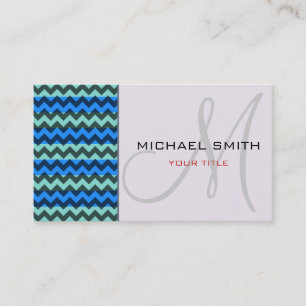 Carte De Visite Motif personnalisé Monogramme bleu Chevron Zigzag