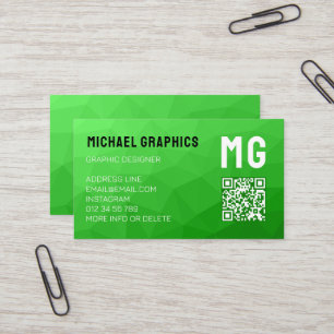 Carte De Visite Motif QR de maillage géométrique vert Lite Monogra