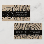 Carte De Visite Motif rayé de monogramme de zèbre chic de noir (Devant / Derrière)