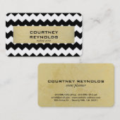 Carte De Visite Motif rétro noir blanc et beige Chevron (Devant / Derrière)