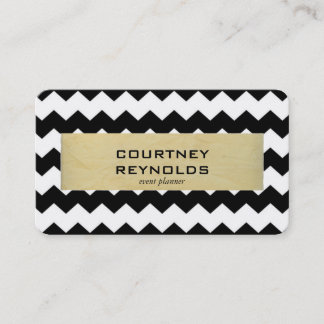 Carte De Visite Motif rétro noir blanc et beige Chevron