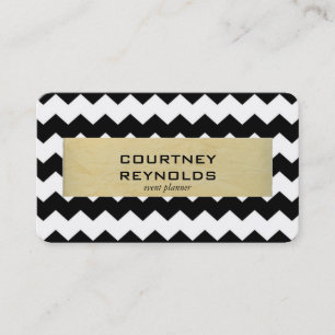 Carte De Visite Motif rétro noir blanc et beige Chevron
