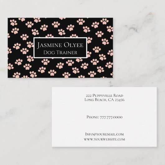 Carte De Visite Motif rose clair Paw en noir (Devant / Derrière)