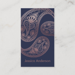 Carte De Visite Motif rose de trio de Paisley d'or sur le bleu de
