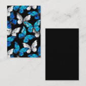 Carte De Visite Motif sans couleur foncée avec papillons bleus Mor (Devant / Derrière)
