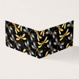 Carte De Visite Motif sans couture avec libellules d'or