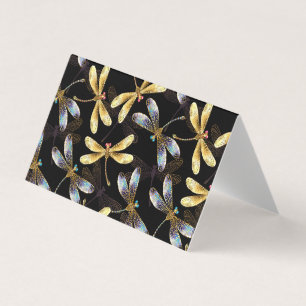 Carte De Visite Motif sans couture avec libellules d'or