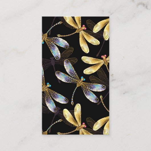 Carte De Visite Motif sans couture avec libellules d'or (Devant)