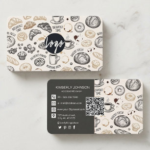 Carte De Visite Motif sans couture de boulangerie petit-déjeuner v