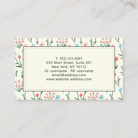 Carte De Visite Motif simple Pastel rose Fleurs bleues (Dos)