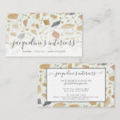 Carte De Visite Motif Terrazzo moderne Script Tan Rust Grey Rétro (Devant / Derrière)