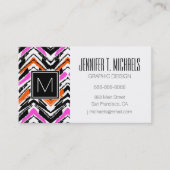 Carte De Visite Motif tiré par la main noir, orange, et rose de (Devant)