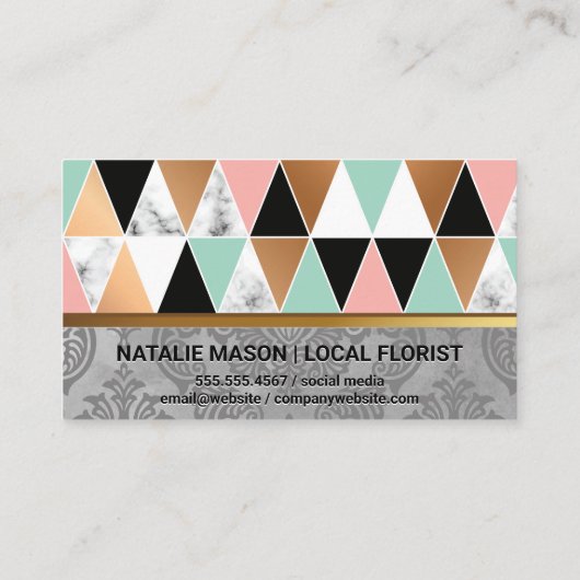 Carte De Visite Motif triangle | Arrière - plan Damask (Dos)