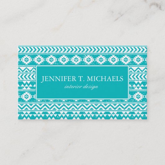 Carte De Visite Motif tribal aztèque grunge turquoise (Devant)