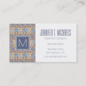 Carte De Visite Motif tribal d'éléphant ethnique bleu (Devant)