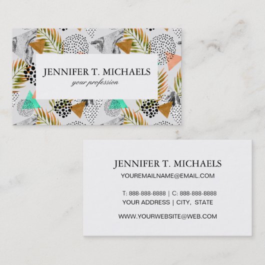 Carte De Visite Motif tropical géométrique abstrait de feuille (Devant / Derrière)