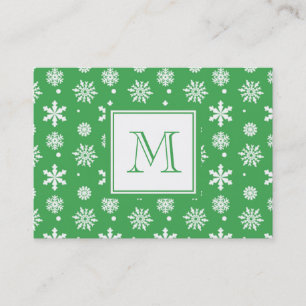 Carte De Visite Motif vert et blanc 1 de flocons de neige avec le
