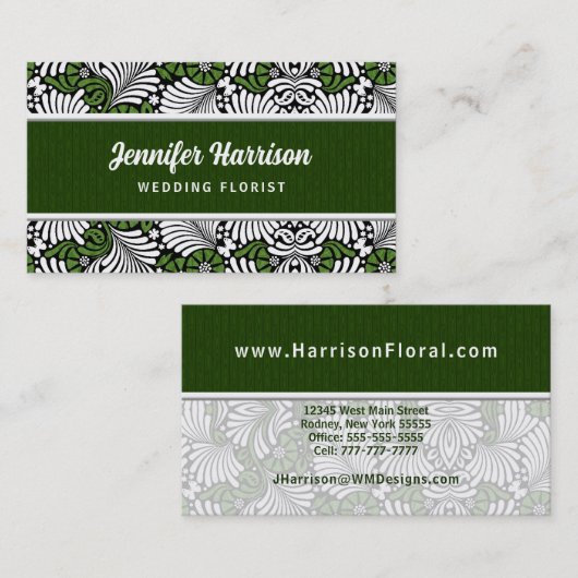 Carte De Visite Motif vert Fern Retro Leaf avec blanc (Devant / Derrière)