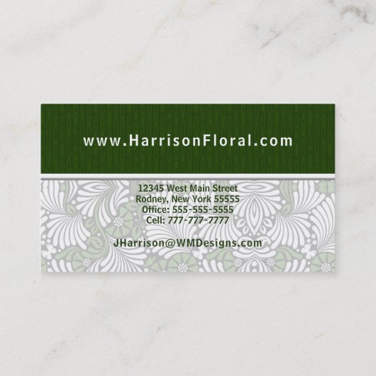 Carte De Visite Motif vert Fern Retro Leaf avec blanc (Dos)