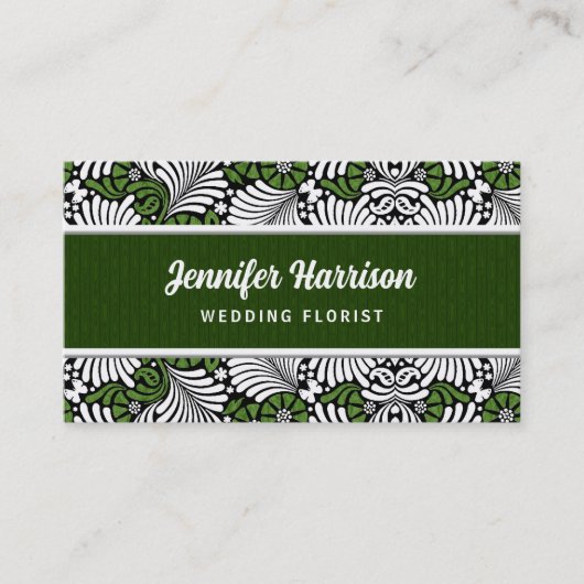 Carte De Visite Motif vert Fern Retro Leaf avec blanc (Devant)
