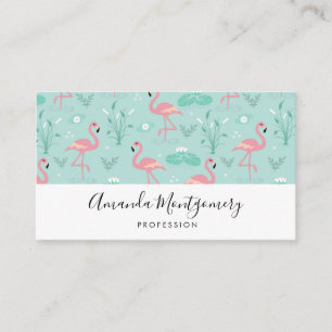 Carte De Visite Motif vert Flamants roses rose Pastel