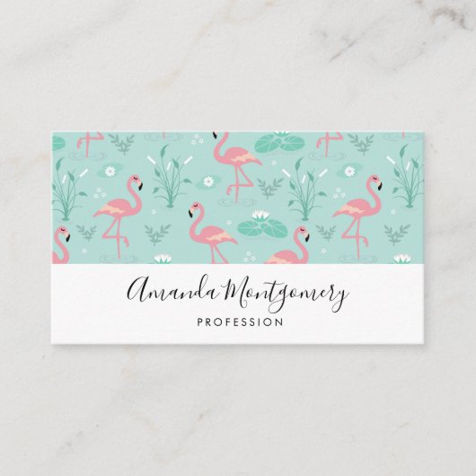 Carte De Visite Motif vert Flamants roses rose Pastel (Devant)