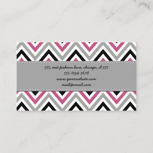 Carte De Visite Motif Zigzag, Motif Chevron, rose, gris, noir (Dos)