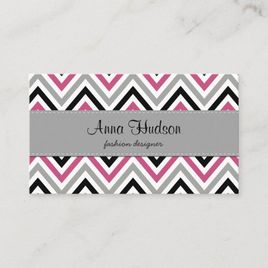 Carte De Visite Motif Zigzag, Motif Chevron, rose, gris, noir (Devant)