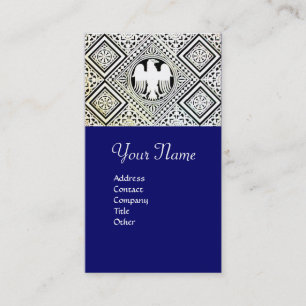 CARTE DE VISITE MOTIFS EN DAMASQUINAGE AIGLE ROMAIN BLEU NOIR ET B