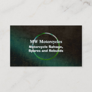 Carte De Visite Moto Rebuild, look cuir vert, anneau métallique