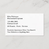 Carte De Visite Motorcycle Mobile Mechanic Service (Dos)