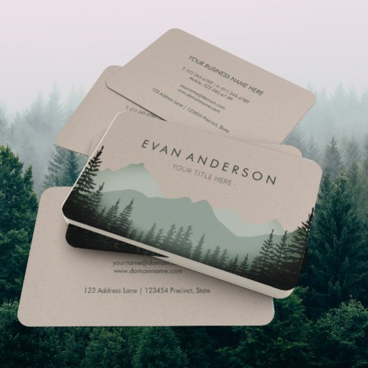 Carte De Visite Mountain Range Pine Trees in Shades of Sage