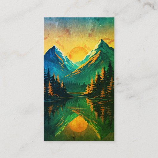 Carte De Visite Mountain Sunset Reflection Fiery Orange Sky  (Devant)